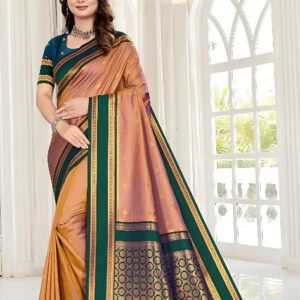 Silk sari with all over golden butta inside and Narayanpet border with beautiful colours